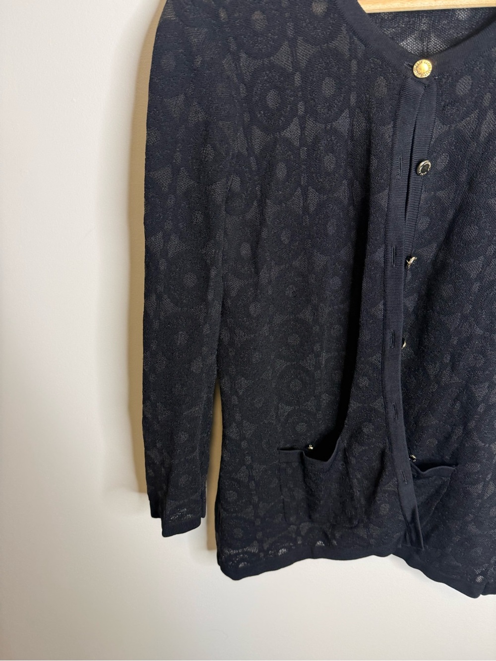 Karl Lagerfeld Black Textured Knit Cardigan size large - Picture 2 of 10